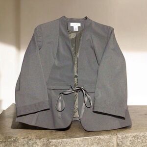 Calvin Klein Women's Pinstripe Belted Blazer Jacket Olive Green Size 16